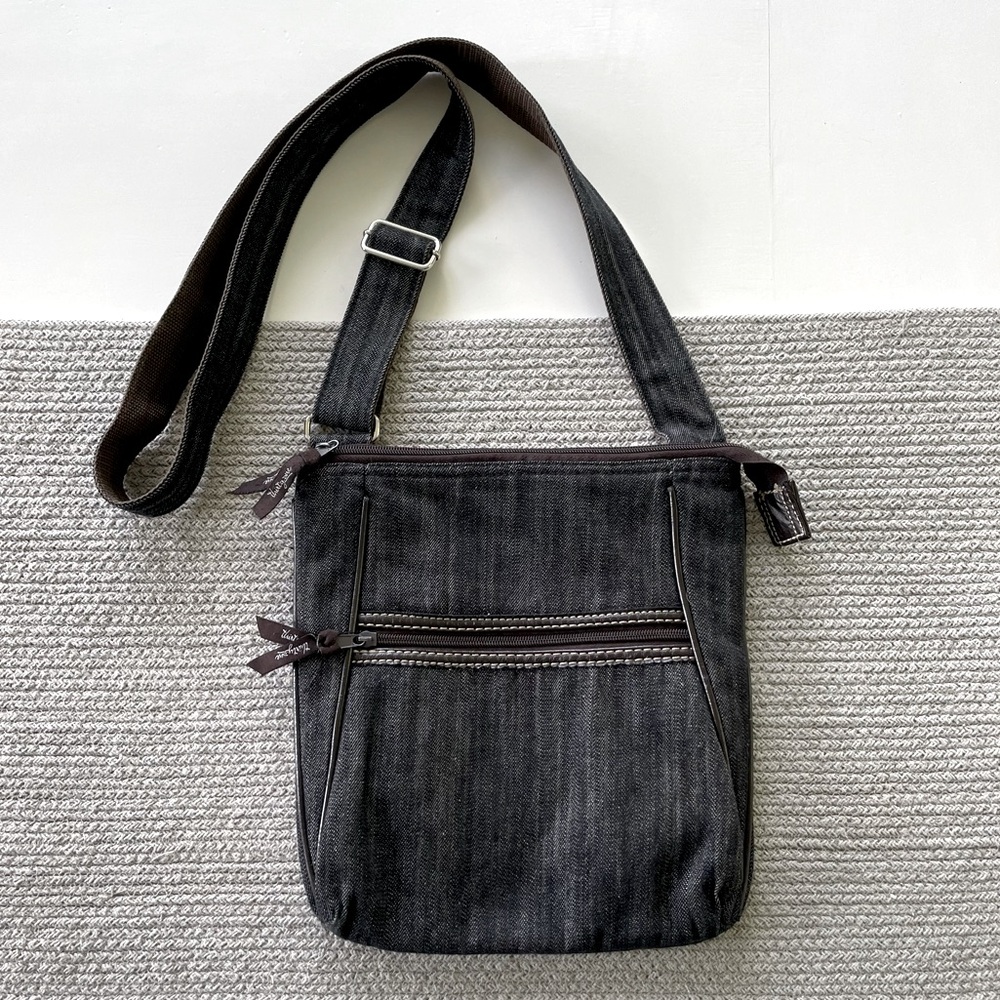 Thirty-One Black Denim Adjustable Crossbody Tote Bag Purse - Picture 1 of 10